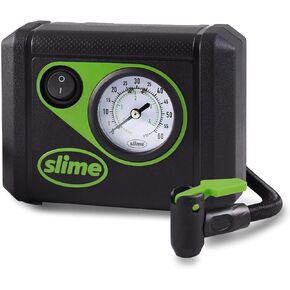 Slime 40060 Tire Inflator, Compact, Portable Car Air Compressor, Analog, Quick Connect Air Hose, Flat Tire Puncture Repair, 12V, 10 min inflation Black