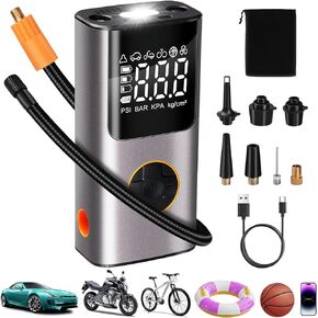 ضاغط هواء محمول منفاخ الإطارات: مضخة هواء كهربائية لاسلكية لإطارات السيارات - مضخة إطار دراجة 150 رطل لكل بوصة مربعة مع مقياس ضغط LCD رقمي للسيارة والدراجات النارية والدراجة والكرات وعوامات حمام السباحة in Kuwait