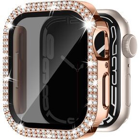 Missair Privacy Screen Protector for Apple Watch Case 40mm Series 6/5/4/SE, Double Bling Crystal Diamond Case with HD Anti-Spy Tempered Glass Protective Cover for iWatch 40mm