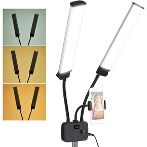 Andoer Flexible Double Arms LED Fill Light Bi-Color Dimmable Beauty LED Video Lights 3200K-4500K-5600K 3 Light Modes 45W with Phone Holder for Portrait Photography Live Streaming Vlogging Makeup