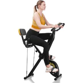 Folding Exercise Bike, Foldable Indoor Bike, 3 in 1 Upright Cycling Bike and Recumbent Exercise Bike for Home Workout, 16 Levels Resistance, 300LB Capacity, Arm Resistance Band, Pulse Sensor