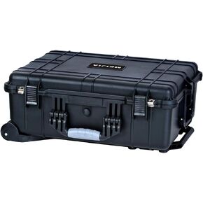 MEIJIA Portable Waterproof Protective Case,Hard Camera Case With Retractable Pull Handle And Rolling Wheels,Customizable Fit Foam Inserted,Elegant Black, 24.25 X19.41 X8.61 inches