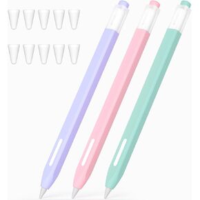 [3 Pack] Pencil Case for Apple Pencil 2nd Generation Case, Classic Design, Durable Silicone Case, [with 10 Silicone Tip Cover], for Apple Pencil 2nd Generation. (Black, Dark Green, Light Blue)