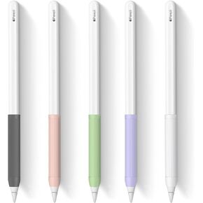 5 Pack iPencil Grips Silicone Holder Sleeve Compatible with Apple Pencil 1st and 2nd Generation (Black, Green, Pink, White, Purple)