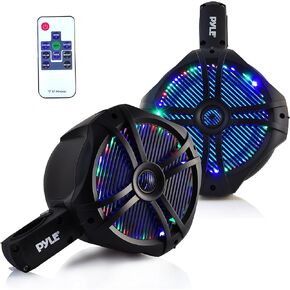 Pyle Waterproof Marine Wakeboard Tower Speakers - 8in Dual Subwoofer Speaker Set and 1"Tweeter,LED Lights and 260 Watt Power -2-way Boat Audio System with Mounting Bracket -1 Pair-PLMRWB85LEB (Black)