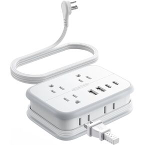 NTONPOWER Travel Power Strip, Flat Plug Power Strip with 6 Outlets 4 USB Ports(2 USB C), 4ft Extension Cord Wrapped Around for Cruise Ship, Travel, Hotel, Cruise Essentials