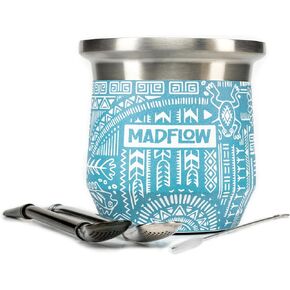 MADFLOW Yerba Mate Cup. Stainless Steel Mate Cup with 2 Bombillas.One Tree Planted In the USA For Every Unit Sold. Double Wall Vacuum Insulated Yerba Mate Gourd. Unique Mate Cup And Bombilla Set