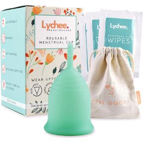 Reusable Menstrual Silicon Period Cup, 12 hr Feminine Hygiene & Comfort - Includes Flushable Wipes & Storage Bag - Tampon & Pad Alternative (Pack of 2 - Small & Large)