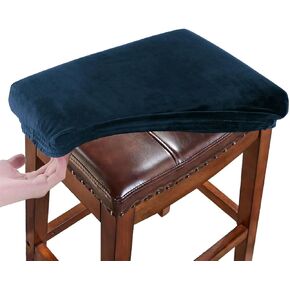 Stool Covers Rectangular Velvet Set of 2, Vanity Stool Covers Stretch Washable Saddle Bar Stool Slipcover Bench Seat Protector with Elastic Bands Beige