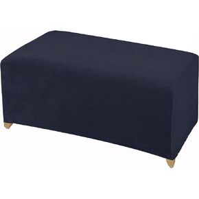 LUSHVIDA Stretch Ottoman Slipcover - Velvet Rectangle Stool Cover Soft Furniture Protector with Elastic Bottom