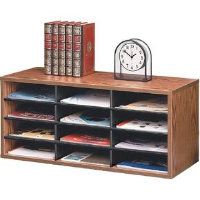 Fellowes 25400 12-Section Compartment Sorter, Melamine Laminated, Medium Oak