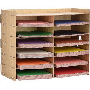 Adir Wood Paper Storage Organizer - Construction Paper Storage - Vertical File Mail Sorter - A Stylish Look for Home, Office, Classroom and More - Blue (12 Compartment)