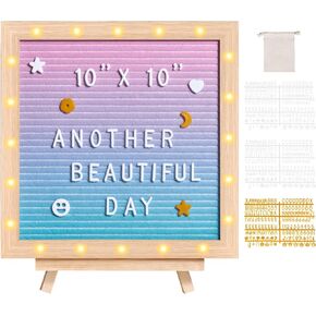 VEVOR Gradient Felt Letter Board, 10"x10" Felt Message Board, Changeable Sign Boards with 510 Letters, Stand, and Built-in LED Lights, Baby Announcement Sign for Home Classroom Office Decor Wedding