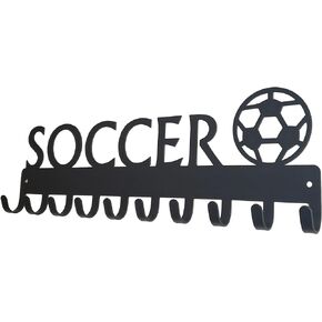 Soccer with Ball Sports Medal Hanger Display - 14.5 inches with 10 Hooks - Made in The USA