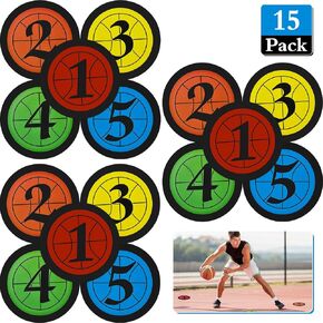 Outus 15 Pieces Basketball Training Marker Stickers Number Floor Spot Markers Flat Disc Markers 7.5 Inch Poly Vinyl Sports Waterproof Markers