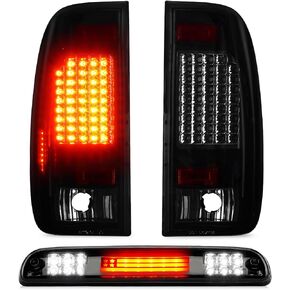 Tail Light + 3rd Brake Cargo Lamp for Ford F-250 F-350 F-450 F-550 Super Duty 1999-2007, Only Fits Styleside Fleetside, Third Center High Mount Stop Light Rear LED Taillight Assembly