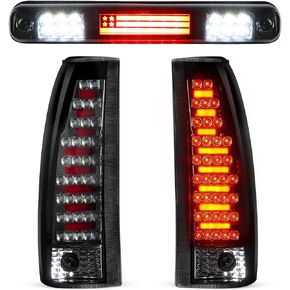 Tail Light Assembly + 3rd Brake Light for 88-99 Chevy GMC C/K 1500 2500 3500, 94-98 Chevy Silverado, 92-94 Chevy Blazer, Taillights and High Mount Stop Light, 3 Pcs, Smoke Lens