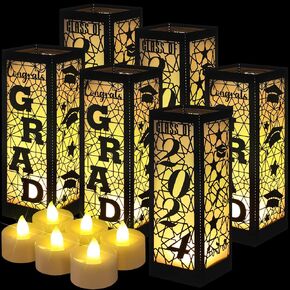 6 Pcs Graduation Table Centerpieces Boxes Class of 2024 Graduation Table Lanterns for Centerpieces with LED Candles Congrats Grad School College Party for Graduation Party Table Decorations in Kuwait