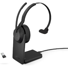 سماعة جابرا Evolve2 55 أحادية لاسلكية مع حامل شحن، تقنية AirComfort وميكروفونات إلغاء الضوضاء وإلغاء الضوضاء النشطة - تعمل مع منصات UC مثل Zoom وGoogle Meet - أسود in Kuwait