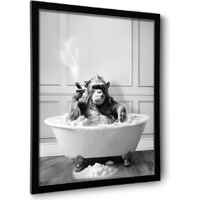 Framed Bathroom Decor Wall Art, Chimpanzee in Bathtub, Black and White Wall Art, Funny Bathroom Wall Decor Signs, Cute Animal Art for Bathroom (Framed,8''x10'') in Kuwait