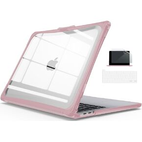 حافظة IBenzER شديدة التحمل لجهاز 2024 2023 2022 M2 M1 MacBook Pro 13 بوصة A2338 A2289 A2251 A2159 A1989 مع غطاء شاشة وغطاء لوحة مفاتيح، حافظة Hexact لجهاز 2024-2016 Mac Pro 13، وردي، HPE-T13PKSH+2