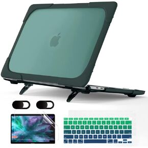 MEEgoodo for MacBook Air 13 inch Case 2021 2020 2019 2018 Release A2337 M1 A2179 A1932 with Touch ID, Heavy Duty Rugged Shockproof Plastic Hard Shell with Fold Kickstand for MacBook Air 13.3, Khaki