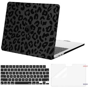حافظة MOSISO متوافقة مع جهاز MacBook Air 13.6 بوصة إصدار 2022 2023 2024 M3 A3113 M2 A2681 مع معرف اللمس، حافظة صلبة من البلاستيك على شكل جلد الفهد وغطاء لوحة المفاتيح وواقي شاشة، أسود