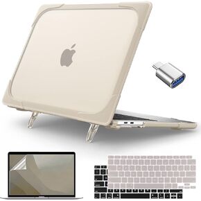 Teryeefi for MacBook Air 13 inch Case M1 A2337/A2179/A1932 (2018 2019 2020 Release), Shockproof Heavy Duty Hard Shell with Fold Kickstand + Keyboard Cover + Screen Protector + USB C Adapter, Pink