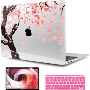 TWOLSKOO for MacBook Air 13.3 inch Case 2021 2020 2019 2018 Release M1 A2337 A2179 A1932 with Touch ID, Plastic Hard Shell Case & Keyboard Cover & Type C Adapter, Abstract Floral