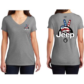 Jeep Ladies Wave USA Logo V-Neck T-Shirt
