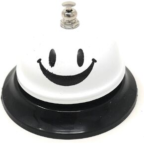 ASIAN HOME Call Bell, 3.35 Inch Diameter, Metal Bell, White Smiley Face, Desk Bell Service Bell for Hotels, Schools, Restaurants, Reception Areas, Hospitals, Customer Service, White (1 Bell)