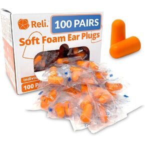 Reli. Foam Ear Plugs (100 Pairs Bulk), Individually Wrapped | 31 dB NRR | Foam Ear Plugs for Sleeping Noise Cancelling | Disposable Ear Plugs for Snoring, Concerts, Travel | Peach, Foam Ear Plugs