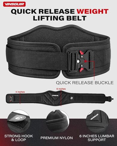 VINSGUIR Weight Lifting Belt for Men and Women, Quick Locking Weight Belt 6 Inch Gym Belt for Squats, Deadlift, Cross Training, Powerlifting in Kuwait