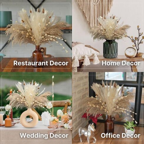 Dried Pampas Grass Decor 52 PCS, White Pampas Grass, Pompas Floral Grass, Bouquet for Wedding Boho Flowers Table Decor, Rustic Farmhouse Decor, Modern Home Decor, Bridal Shower Decor in Saudi Arabia
