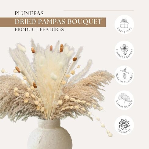 Dried Pampas Grass Decor 52 PCS, White Pampas Grass, Pompas Floral Grass, Bouquet for Wedding Boho Flowers Table Decor, Rustic Farmhouse Decor, Modern Home Decor, Bridal Shower Decor in Saudi Arabia