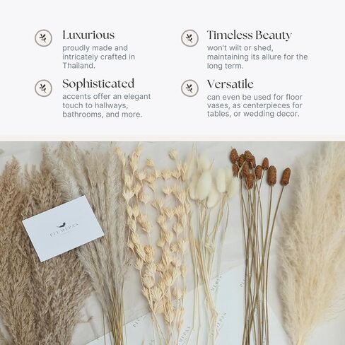 Dried Pampas Grass Decor 52 PCS, White Pampas Grass, Pompas Floral Grass, Bouquet for Wedding Boho Flowers Table Decor, Rustic Farmhouse Decor, Modern Home Decor, Bridal Shower Decor in Saudi Arabia