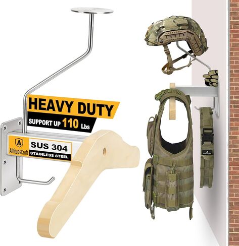 حامل تروس تكتيكي شديد التحمل على الحائط، حامل جداري بوزن 110 رطل مع حامل خوذة، مثالي للدراجات النارية، وكرة القدم، ومعدات ركوب الدراجات، وحل تخزين متين in Kuwait