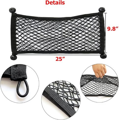 2 Packs Small Cargo Net for Trunk, RV, Boats, Campers, 25 inch x 9.8 inch Elastic Storage Mesh Pocket Netting with 4 Mounting Screws and 4 Hooks in Kuwait