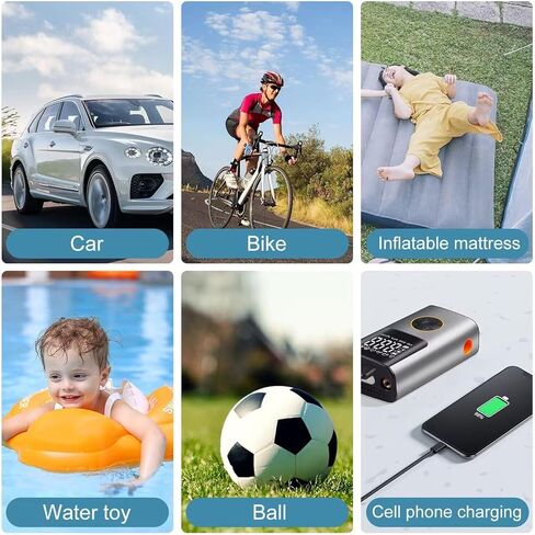 ضاغط هواء محمول منفاخ الإطارات: مضخة هواء كهربائية لاسلكية لإطارات السيارات - مضخة إطار دراجة 150 رطل لكل بوصة مربعة مع مقياس ضغط LCD رقمي للسيارة والدراجات النارية والدراجة والكرات وعوامات حمام السباحة in Kuwait