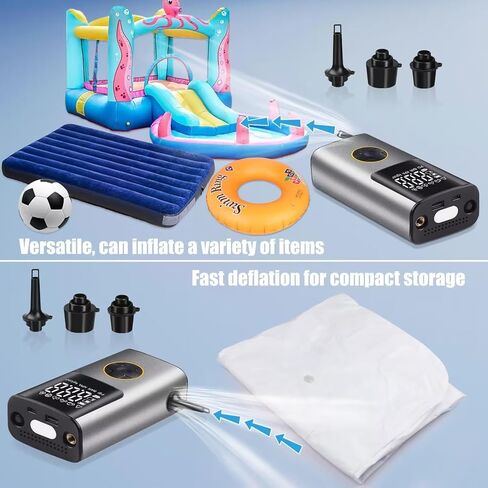 ضاغط هواء محمول منفاخ الإطارات: مضخة هواء كهربائية لاسلكية لإطارات السيارات - مضخة إطار دراجة 150 رطل لكل بوصة مربعة مع مقياس ضغط LCD رقمي للسيارة والدراجات النارية والدراجة والكرات وعوامات حمام السباحة in Kuwait