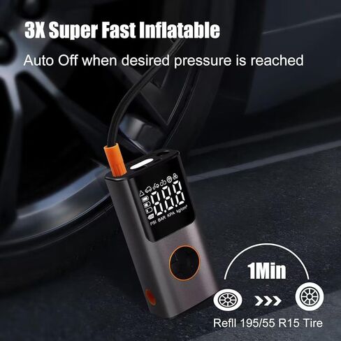ضاغط هواء محمول منفاخ الإطارات: مضخة هواء كهربائية لاسلكية لإطارات السيارات - مضخة إطار دراجة 150 رطل لكل بوصة مربعة مع مقياس ضغط LCD رقمي للسيارة والدراجات النارية والدراجة والكرات وعوامات حمام السباحة in Kuwait