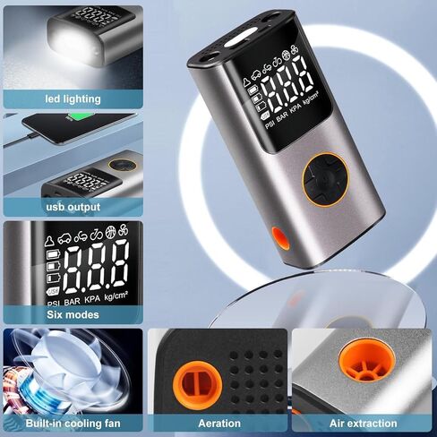ضاغط هواء محمول منفاخ الإطارات: مضخة هواء كهربائية لاسلكية لإطارات السيارات - مضخة إطار دراجة 150 رطل لكل بوصة مربعة مع مقياس ضغط LCD رقمي للسيارة والدراجات النارية والدراجة والكرات وعوامات حمام السباحة in Kuwait