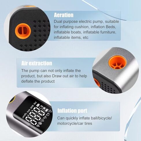 ضاغط هواء محمول منفاخ الإطارات: مضخة هواء كهربائية لاسلكية لإطارات السيارات - مضخة إطار دراجة 150 رطل لكل بوصة مربعة مع مقياس ضغط LCD رقمي للسيارة والدراجات النارية والدراجة والكرات وعوامات حمام السباحة in Kuwait