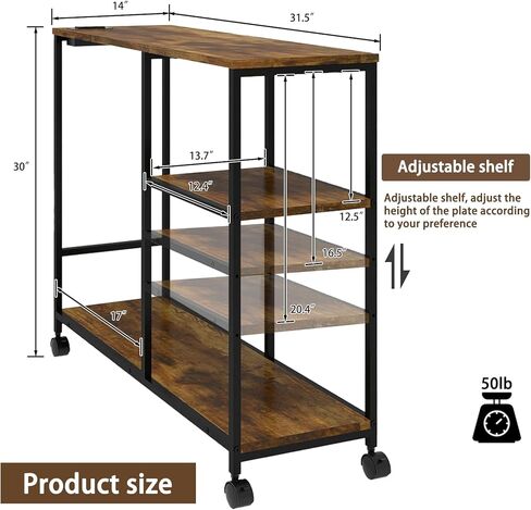 حامل برج كمبيوتر برف قابل للتعديل من Natwind مع حامل طابعة محمول، 31.5 بوصة طول × 14 بوصة عرض × 30 بوصة ارتفاع، 3 منافذ تيار متردد in Kuwait