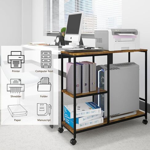 حامل برج كمبيوتر برف قابل للتعديل من Natwind مع حامل طابعة محمول، 31.5 بوصة طول × 14 بوصة عرض × 30 بوصة ارتفاع، 3 منافذ تيار متردد in Kuwait