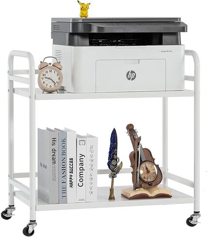 HDANI Under Desk Printer Stand, Microwave Storage Rack, 2 Shelf Metal Rolling Cart with Wheels, Office Utility Storage Cart and Stand(Black)… in Kuwait