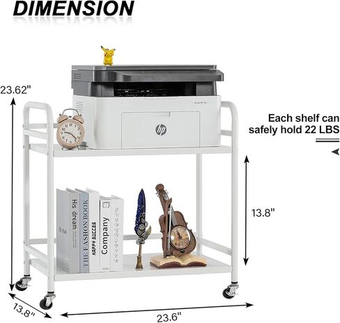 HDANI Under Desk Printer Stand, Microwave Storage Rack, 2 Shelf Metal Rolling Cart with Wheels, Office Utility Storage Cart and Stand(Black)… in Kuwait