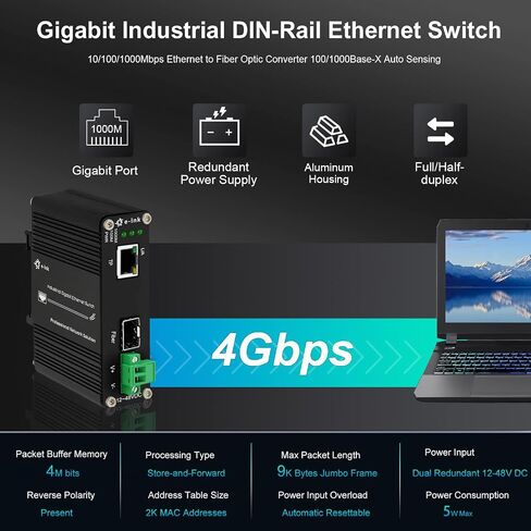 محول وسائط جيجابت صناعي صغير للاستخدام في الهواء الطلق Din Rail Mount تصلب 10/100/1000 ميجابت في الثانية RJ45 Ethernet إلى محول الألياف البصرية مع 100Base-FX أو 1000Base-FX Auto Sensing SFP Port 12 ~ 48V DC Input in Kuwait