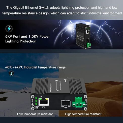 محول وسائط جيجابت صناعي صغير للاستخدام في الهواء الطلق Din Rail Mount تصلب 10/100/1000 ميجابت في الثانية RJ45 Ethernet إلى محول الألياف البصرية مع 100Base-FX أو 1000Base-FX Auto Sensing SFP Port 12 ~ 48V DC Input in Kuwait