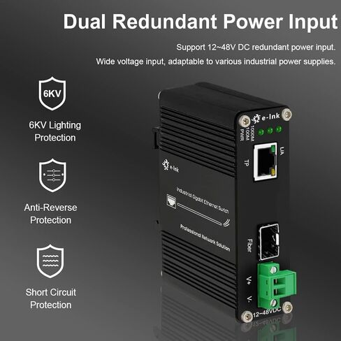 محول وسائط جيجابت صناعي صغير للاستخدام في الهواء الطلق Din Rail Mount تصلب 10/100/1000 ميجابت في الثانية RJ45 Ethernet إلى محول الألياف البصرية مع 100Base-FX أو 1000Base-FX Auto Sensing SFP Port 12 ~ 48V DC Input in Kuwait